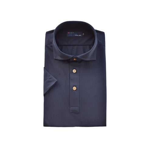 【日本製】 ポロシャツ ビジネス メンズ 半袖 吸水速乾 イージーケア 無地 ワイドカラー ネイビー(2020-s01-na)