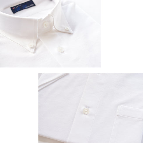 【日本製】 ワイシャツ メンズ ビジネス 半袖 吸水速乾 ストレッチ ノーアイロン 無地 ボタンダウン イージーフォーマルシャツ ネイビー(2021-HSM24-na)