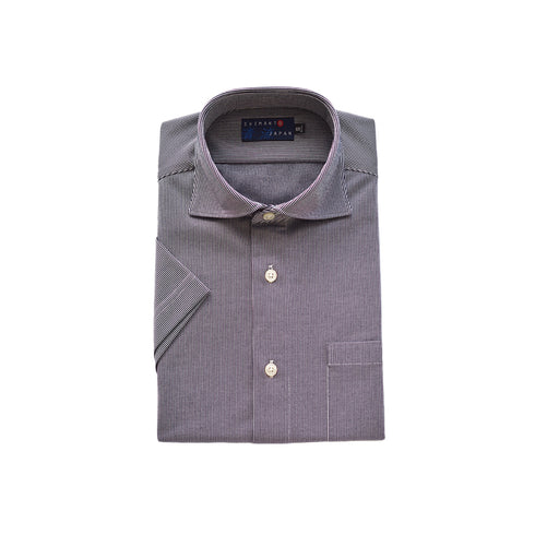 【日本製】 ワイシャツ メンズ 半袖 ビジネス カジュアル イージーケア ノーアイロン ストライプ ワイドカラー ネイビー(2021-HSS5-na)