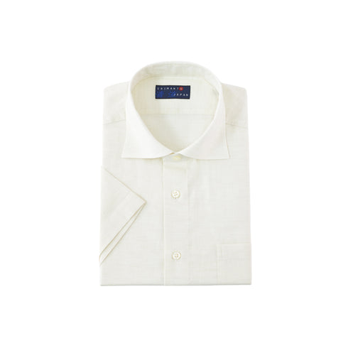 【日本製】 ワイシャツ メンズ 半袖 ビジネス カジュアル コットンリネン 綿麻 無地 ワイドカラー オフホワイト(2021-HSS7-owh)