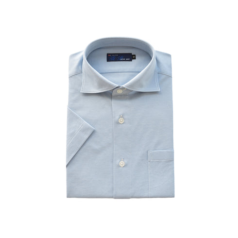 【日本製】 ワイシャツ メンズ ビジネス 半袖 吸水速乾 ストレッチ ノーアイロン 無地 ワイドカラー イージーフォーマルシャツ サックス(2021-HSY23-sa)