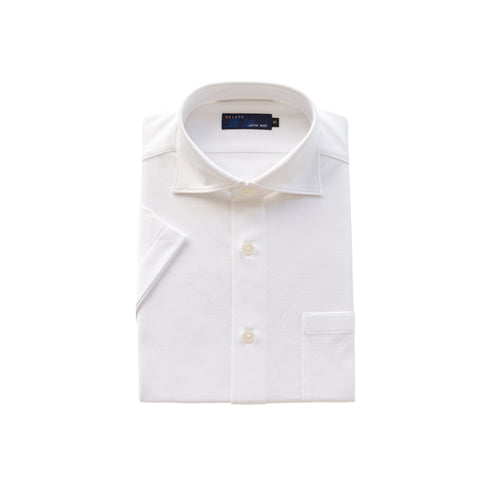 【日本製】 ワイシャツ メンズ ビジネス 半袖 吸水速乾 ストレッチ ノーアイロン 無地 ワイドカラー イージーフォーマルシャツ ホワイト(2021-HSY23-wh)