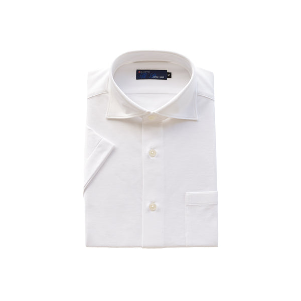 【日本製】 ワイシャツ メンズ ビジネス 半袖 吸水速乾 ストレッチ ノーアイロン 無地 ワイドカラー イージーフォーマルシャツ ホワイト(2021-HSY23-wh)