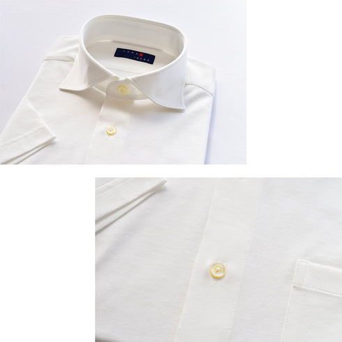 【日本製】ワイシャツ メンズ 半袖 ビジネス 綿100% GIZAコットン イージーケア ノーアイロン 無地 ワイドカラー サックス(2021-HSY6-sa)