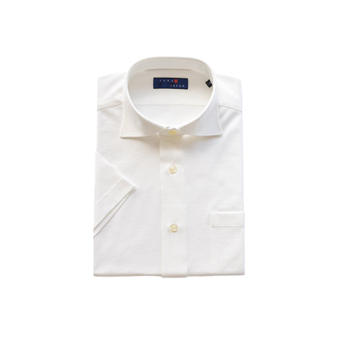【日本製】ワイシャツ メンズ 半袖 ビジネス 綿100% GIZAコットン イージーケア ノーアイロン 無地 ワイドカラー ホワイト(2021-HSY6-wh)