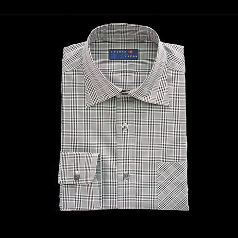 【日本製】 チェックシャツ メンズ 長袖 グレンチェック ビジネスシャツ ワイドカラー 綿100% ブラックチェック (2021-KS8-bkc)