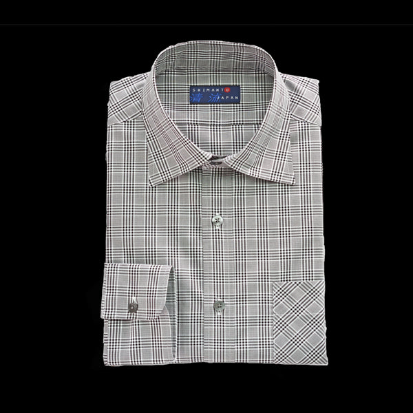 【日本製】 チェックシャツ メンズ 長袖 グレンチェック ビジネスシャツ ワイドカラー 綿100% ブラックチェック (2021-KS8-bkc)