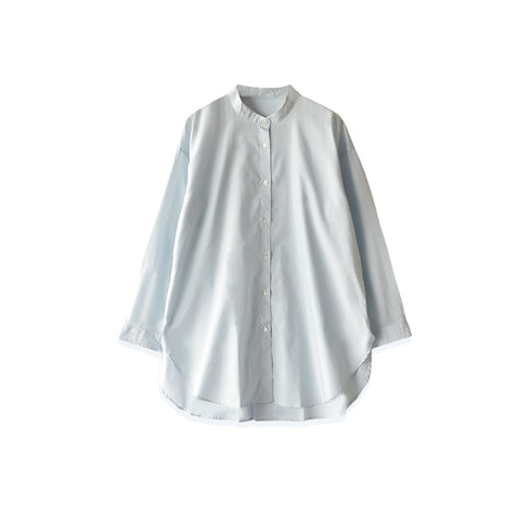 【日本製】シャツ レディース おしゃれ 長袖 スタンドカラー ブラウス 綿100% サックス(2021-L1-sa)