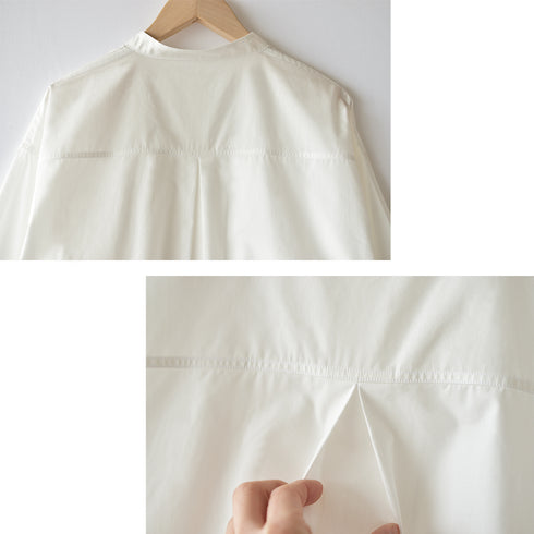 【日本製】シャツ レディース おしゃれ 長袖 スタンドカラー ブラウス 綿100% サックス(2021-L1-sa)