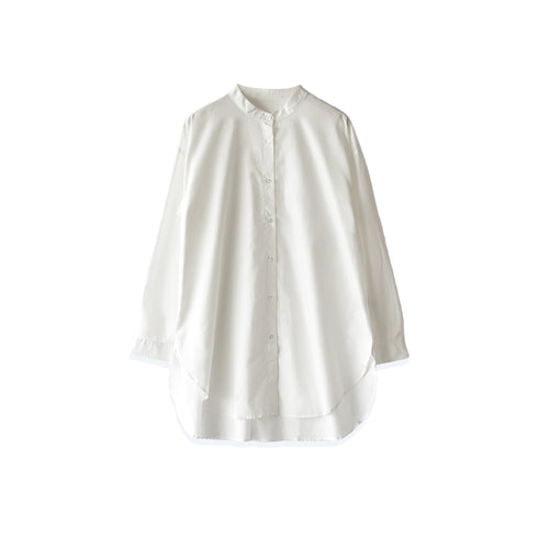 【日本製】シャツ レディース おしゃれ 白 長袖 スタンドカラー ブラウス 綿100% ホワイト(2021-L1-wh)