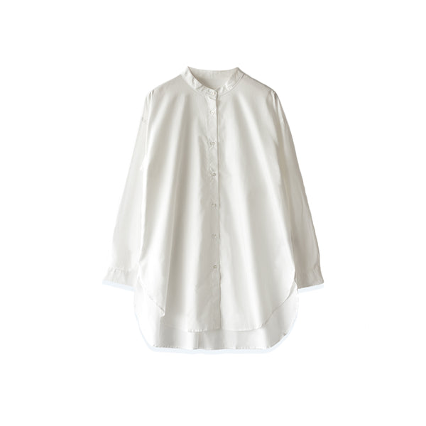 【日本製】シャツ レディース おしゃれ 白 長袖 スタンドカラー ブラウス 綿100% ホワイト(2021-L1-wh)
