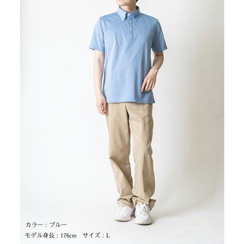 【日本製】 ポロシャツ メンズ ビジネス 半袖 吸水速乾 イージーケア 無地 ボタンダウン ブラック(2021-P2-bk)