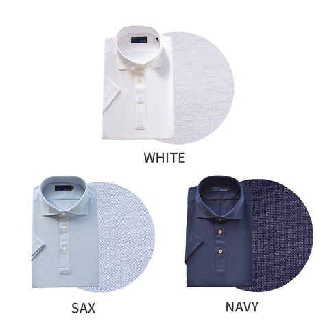 【日本製】 ポロシャツ メンズ 半袖 ビジネス 吸水速乾 イージーケア ノーアイロン 無地 ワイドカラー ネイビー(2021-PM5-na)