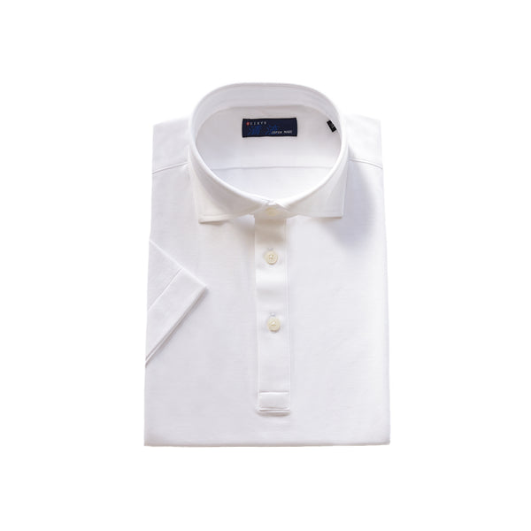 【日本製】 ポロシャツ メンズ 半袖 ビジネス 吸水速乾 イージーケア ノーアイロン 無地 ワイドカラー ホワイト(2021-PM5-wh)