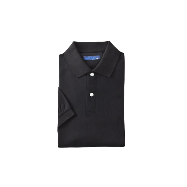 【日本製】 ポロシャツ メンズ ビジネス 半袖 鹿の子 吸水速乾 カノコ 無地 リブ襟 ブラック(2021-PRY3-bk)
