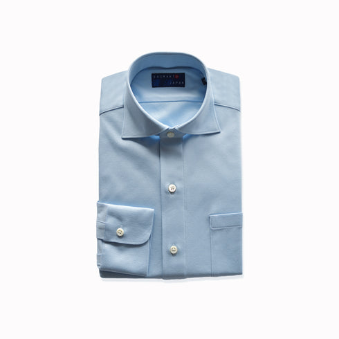 【日本製】ワイシャツ メンズ ビジネス 長袖 イージーケア ノーアイロン 無地 ワイドカラー 綿100% ピマコットン サックス(SA-1-sa)