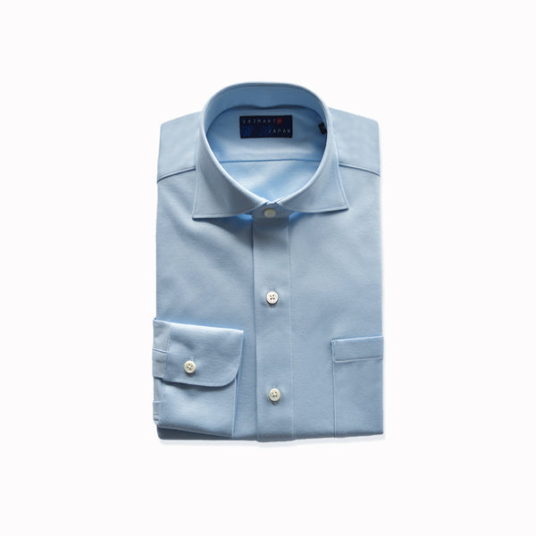 【日本製】ワイシャツ メンズ ビジネス 長袖 イージーケア ノーアイロン 無地 ワイドカラー 綿100% ピマコットン サックス(SA-1-sa)