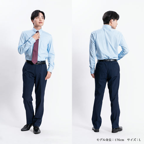 【日本製】 ワイシャツ メンズ ビジネス 長袖 イージーケア ノーアイロン 無地 ボタンダウン 綿100% スーピマコットン サックス(2021-S3-sa)