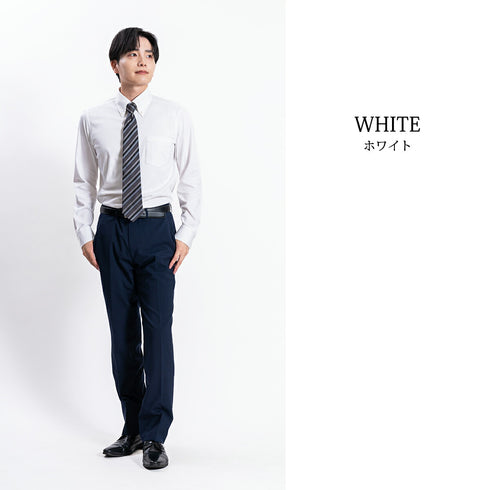 【日本製】 ワイシャツ メンズ ビジネス 長袖 イージーケア ノーアイロン 無地 ボタンダウン 綿100% スーピマコットン サックス(2021-S3-sa)