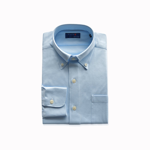 【日本製】 ワイシャツ メンズ ビジネス 長袖 イージーケア ノーアイロン 無地 ボタンダウン 綿100% スーピマコットン サックス(2021-S3-sa)