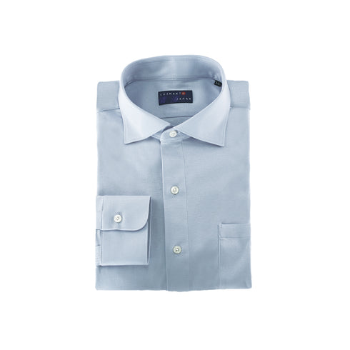 【日本製】ワイシャツ メンズ ビジネス 長袖 抗菌 消臭 イージーケア ノーアイロン 無地 ワイドカラー サックス(2021-S4-sa)