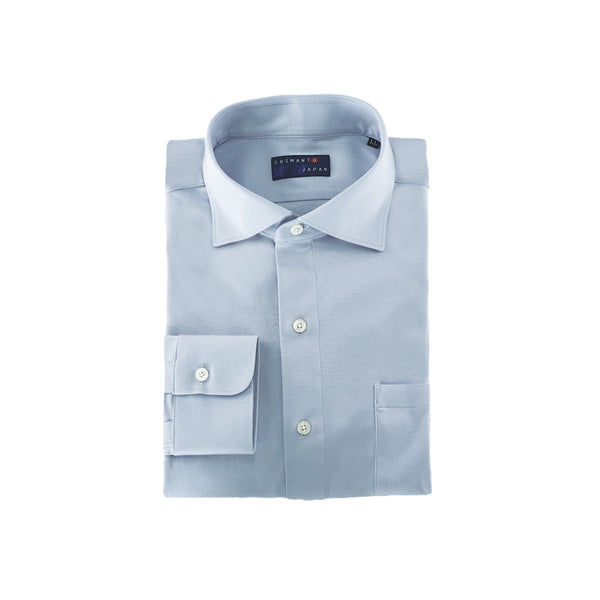 【日本製】ワイシャツ メンズ ビジネス 長袖 抗菌 消臭 イージーケア ノーアイロン 無地 ワイドカラー サックス(2021-S4-sa)