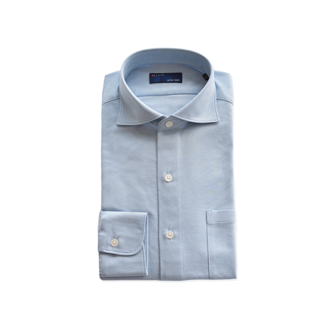 【日本製】ワイシャツ メンズ ビジネス 長袖 イージーケア ノーアイロン 無地 ワイドカラー イージーフォーマルシャツ サックス(2021-SM21-sa)