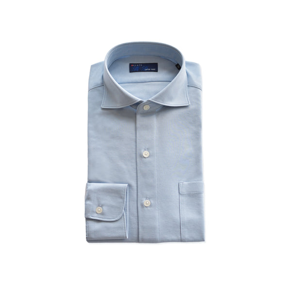 【日本製】ワイシャツ メンズ ビジネス 長袖 イージーケア ノーアイロン 無地 ワイドカラー イージーフォーマルシャツ サックス(2021-SM21-sa)