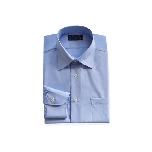 【日本製】ワイシャツ メンズ ビジネス 長袖 ドレスシャツ レギュラーカラー スーピマコットン 綿100% サックス(2021-ss10-sa)