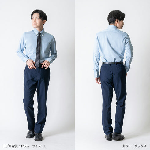 【日本製】 ワイシャツ メンズ ビジネス 長袖 イージーケア ノーアイロン 無地 ボタンダウン イージーフォーマルシャツ ホワイト(2021-SS22-wh)