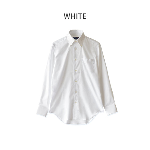 【日本製】 ワイシャツ メンズ ビジネス 長袖 ドレスシャツ 無地 ボタンダウン ドビーコットン 綿100% ホワイト(2021-SSP14-wh)