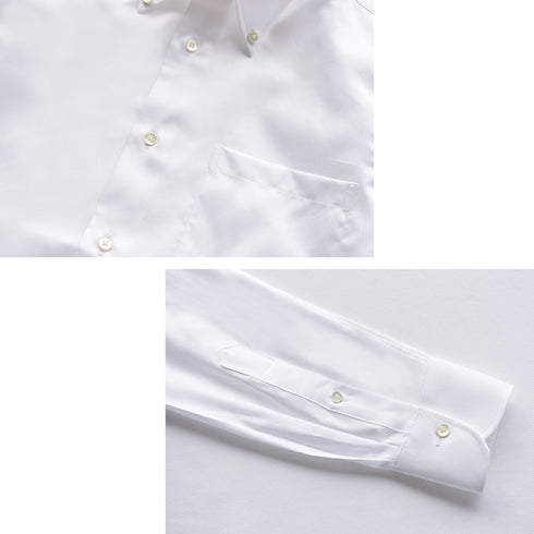 【日本製】 ワイシャツ メンズ ビジネス 長袖 ドレスシャツ 無地 ボタンダウン ドビーコットン 綿100% ホワイト(2021-SSP14-wh)