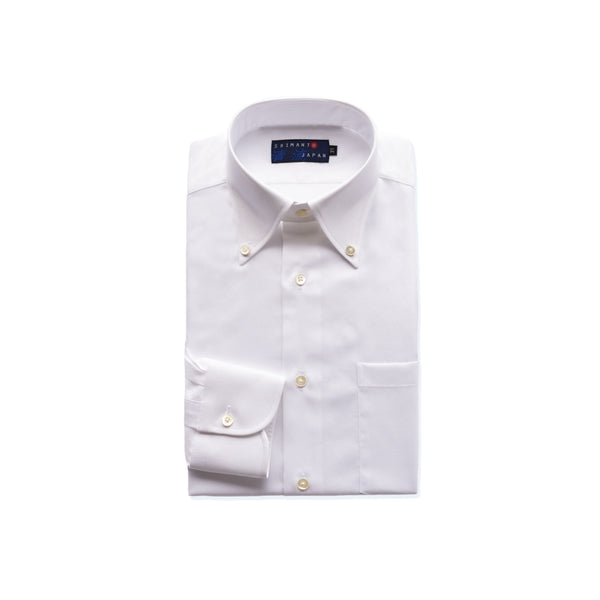 【日本製】 ワイシャツ メンズ ビジネス 長袖 ドレスシャツ 無地 ボタンダウン ドビーコットン 綿100% ホワイト(2021-SSP14-wh)