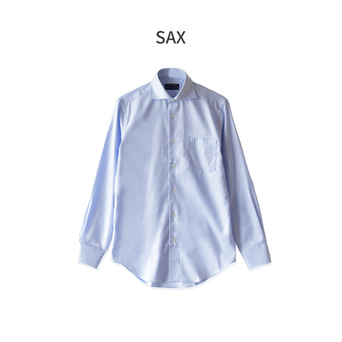 【日本製】 ワイシャツ メンズ ビジネス 長袖 ドレスシャツ ワイドカラー ドビーコットン 綿100% サックス(2021-SSP15-sa)