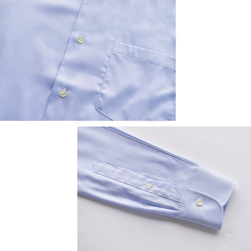 【日本製】 ワイシャツ メンズ ビジネス 長袖 ドレスシャツ ワイドカラー ドビーコットン 綿100% サックス(2021-SSP15-sa)