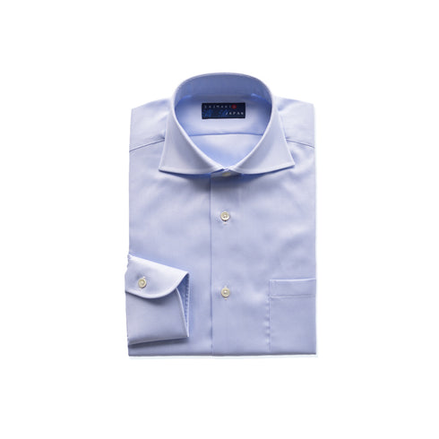 【日本製】 ワイシャツ メンズ ビジネス 長袖 ドレスシャツ ワイドカラー ドビーコットン 綿100% サックス(2021-SSP15-sa)