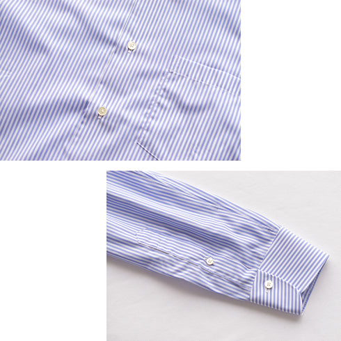 【日本製】 ワイシャツ メンズ ビジネス 長袖 ドレスシャツ レギュラーカラー ストライプ 綿100% サックス(2021-SSP16-sa)
