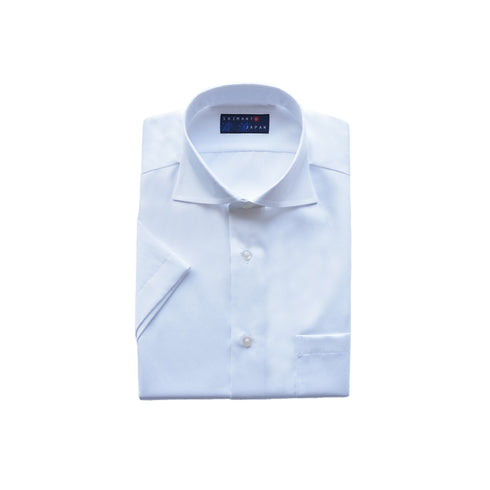 【日本製】 ワイシャツ メンズ ビジネス 半袖 綿100% スーピマコットン 無地 ワイドカラー ホワイト(2022-HSS25-wh)