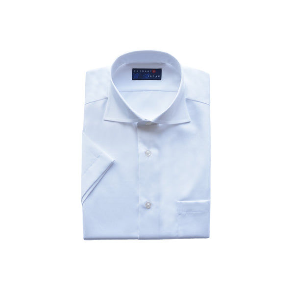 【日本製】 ワイシャツ メンズ ビジネス 半袖 綿100% スーピマコットン 無地 ワイドカラー ホワイト(2022-HSS25-wh)