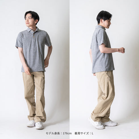 【日本製】 パイル地 ポロシャツ メンズ 半袖 タオル地 柔らか 無地 ワイドカラー グレー(2022-PS11-gr)