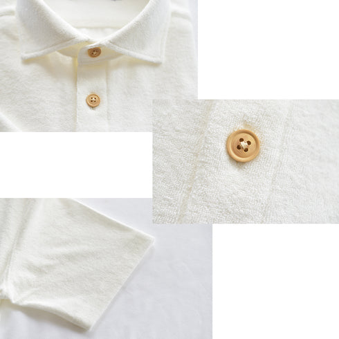 【日本製】 パイル地 ポロシャツ メンズ 半袖 タオル地 柔らか 無地 ワイドカラー グレー(2022-PS11-gr)