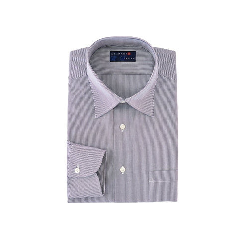 【日本製】 ワイシャツ メンズ ビジネス 長袖 ドレスシャツ レギュラーカラー ストライプ ネイビー(2022-SS26-na)