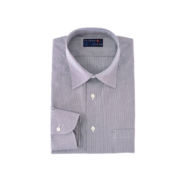 【日本製】 ワイシャツ メンズ ビジネス 長袖 ドレスシャツ レギュラーカラー ストライプ ネイビー(2022-SS26-na)