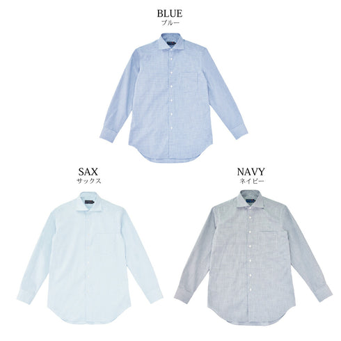 Business shirt, dress shirt, dress shirt, wide collar, check shirt, check, men's, long sleeve, wrinkle-resistant, made in Japan, moisture-wicking, quick-drying, 2022-SS28