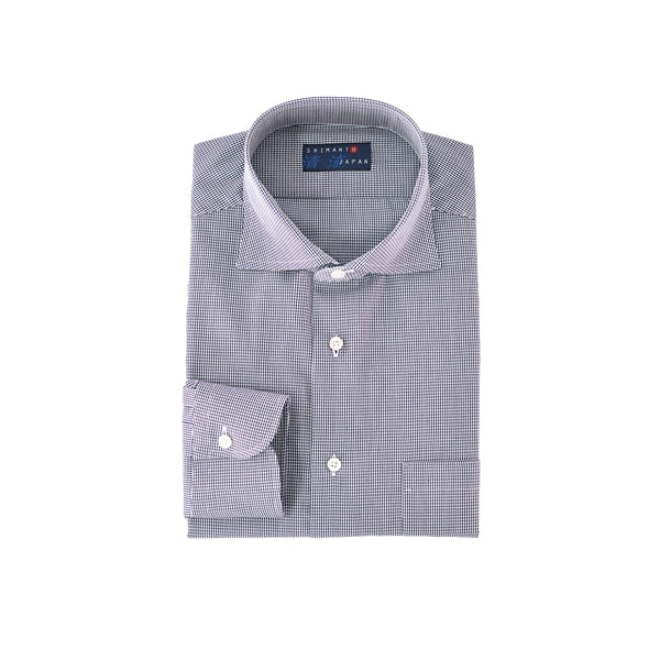 【日本製】 ワイシャツ メンズ ビジネス 長袖 ドレスシャツ ワイドカラー ギンガムチェック ネイビー(2022-SS28-na)