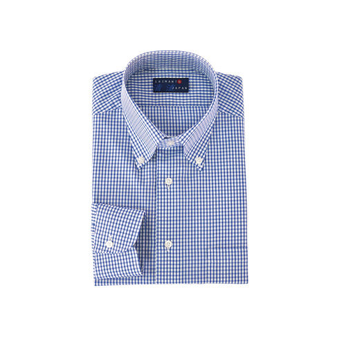 【日本製】 ワイシャツ メンズ ビジネス 長袖 ドレスシャツ ボタンダウン ギンガムチェック ブルー(2022-SS29-bl)