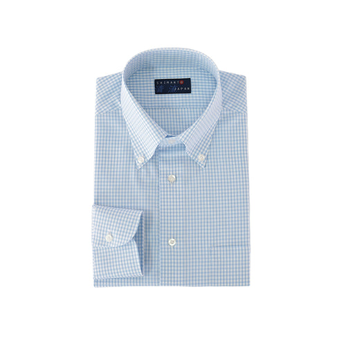 【日本製】 ワイシャツ メンズ ビジネス 長袖 ドレスシャツ ボタンダウン ギンガムチェック サックス(2022-SS29-sa)