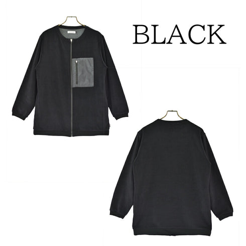 【日本製】ノーカラージャケット メンズ アウター 暖かい 表起毛 ジップ ポケット 無地 グレー(FL22FW-017M-gr)