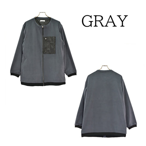 【日本製】ノーカラージャケット メンズ アウター 暖かい 表起毛 ジップ ポケット 無地 グレー(FL22FW-017M-gr)