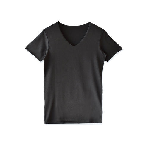 【日本製】 極暖 インナー メンズ 半袖 Vネック シームレス あたたかい 保温 ストレッチ ブラック(21FW-0002-bk)